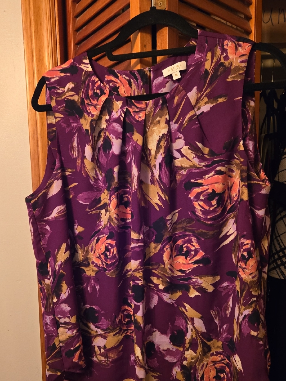 Laura Purple Floral Pleated Neck Sleeveless Top